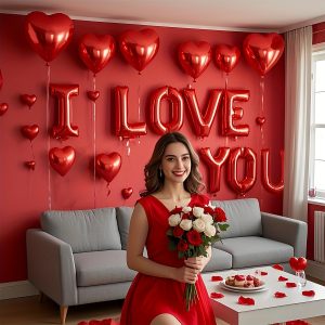 17 pcs Set Red Heart Balloon with "I LOVE YOU" for Valentine's Day